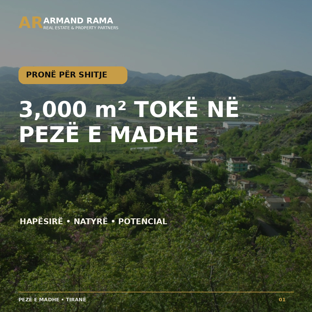 Shitet tokë 3,000 m² në Pezë të Madhe