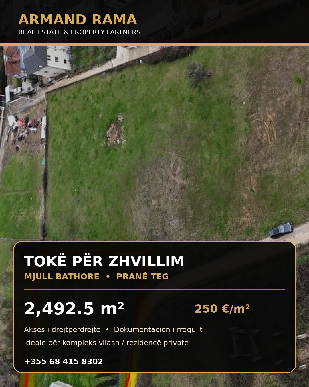 Tokë për zhvillim – 2,492.5 m² – Mjull Bathore (pranë TEG)